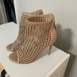 Tan Suede Cutout Stiletto Heels